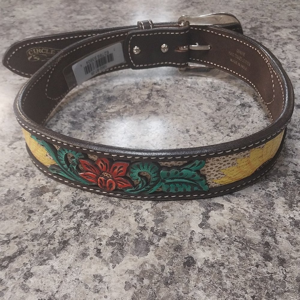 Circle Y Rising Sunflower Tooled Leather Belt